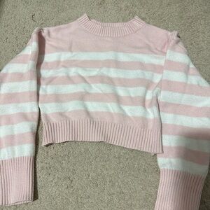Pink and White Striped Women's Sweater